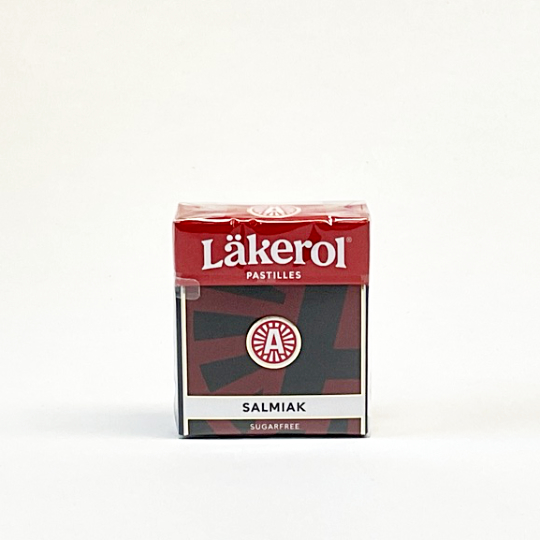 Firm liquorice pastilles with ammonium salt and sweetener in a box, swedish